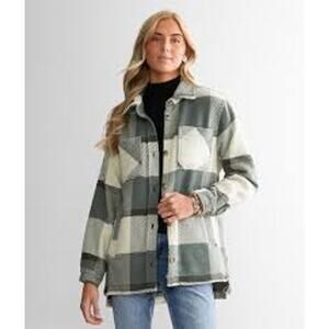 Stoosh Oversized Plaid Shacket by Buckle WMNS S Green/White Flannel Shirt Jacket